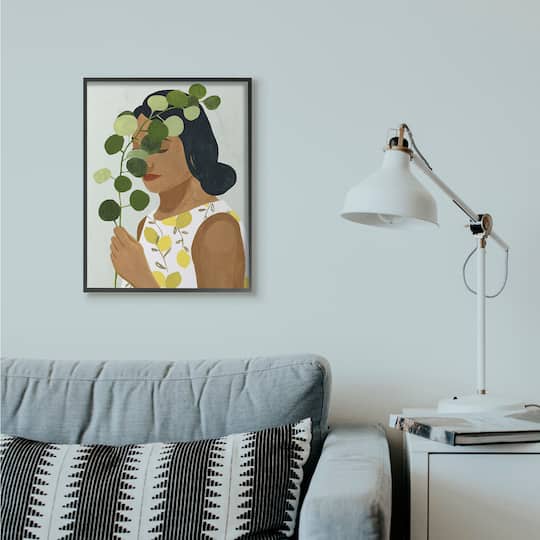 Stupell Industries Woman With Plant Green Fashion Modern Painting in Black Frame Wall Art